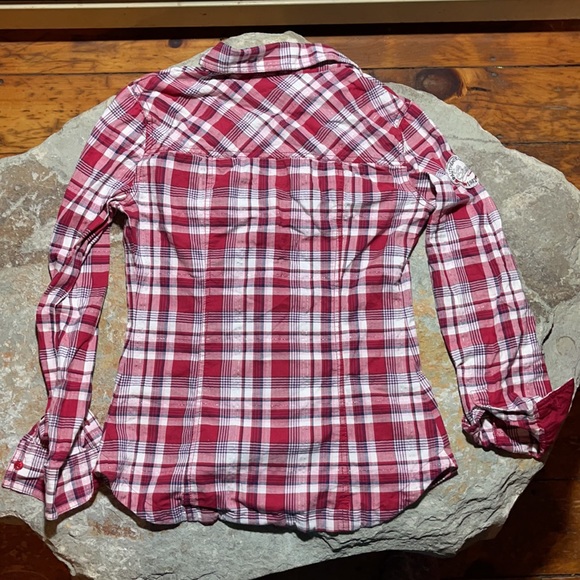 size S - Guess Cheery Cherry Plaid sparkly pretty fitted feminine classic style - Picture 11 of 16